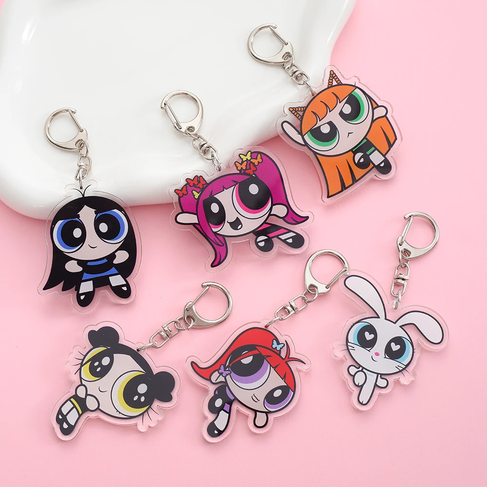 The Powerpuff Girls Acrylic Keychain Cartoon Character Ornament Key Bag Pendant Clothing Accessories 562