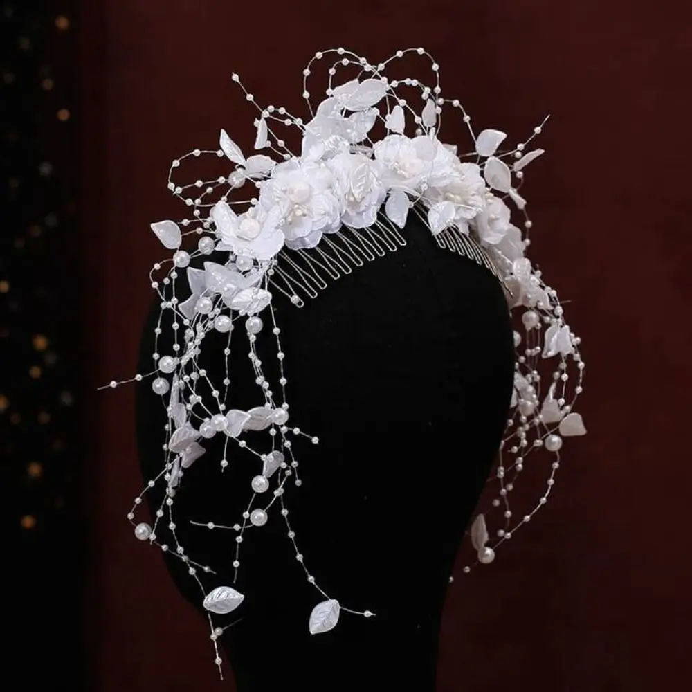 

Сказочный головной убор невесты с белым цветком, элегантный свадебный головной убор во французском стиле, кружевная повязка на голову для свадебной фотографии, украшения для волос