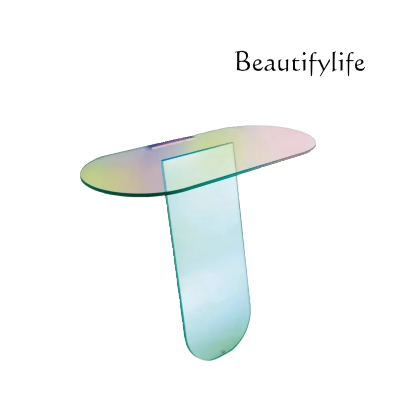 X Italian Glass Entrance Table, Creative Minimalist Entry Against The Wall, A Few Shelves, Light Luxury Corridor Entrance Table