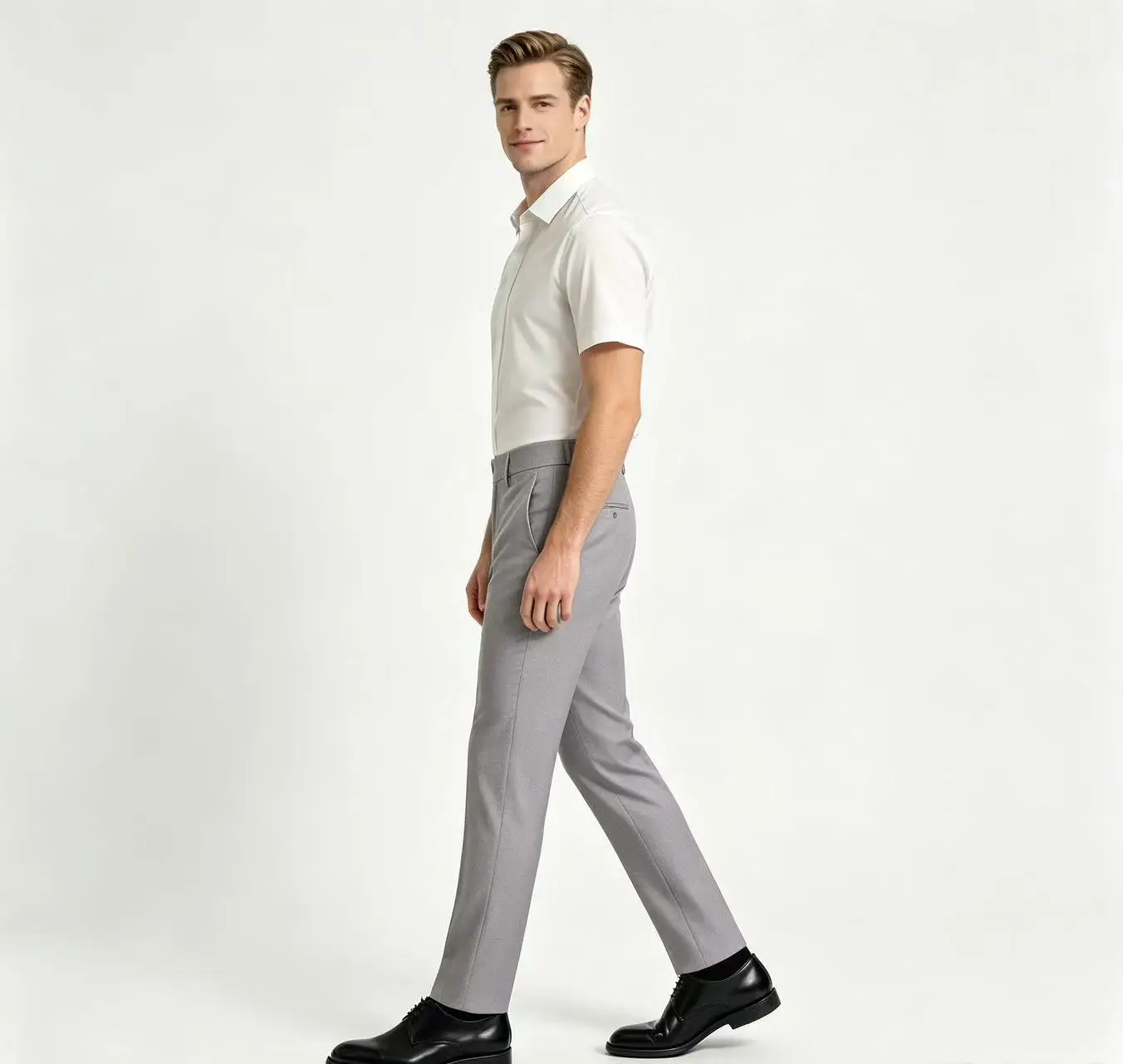 Men All‑match Solid Suit Pants Side Elastic Waist Slim Straight Business Daily Office Trousers Many Colors For Selection