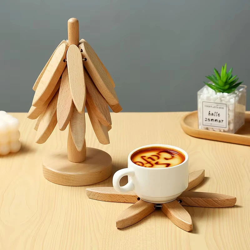 

Solid Wood Heat Insulation Pad Tree-shaped Design High-temperature Resistant Coasters Kitchen Anti-scald and Heat-insulating Pad