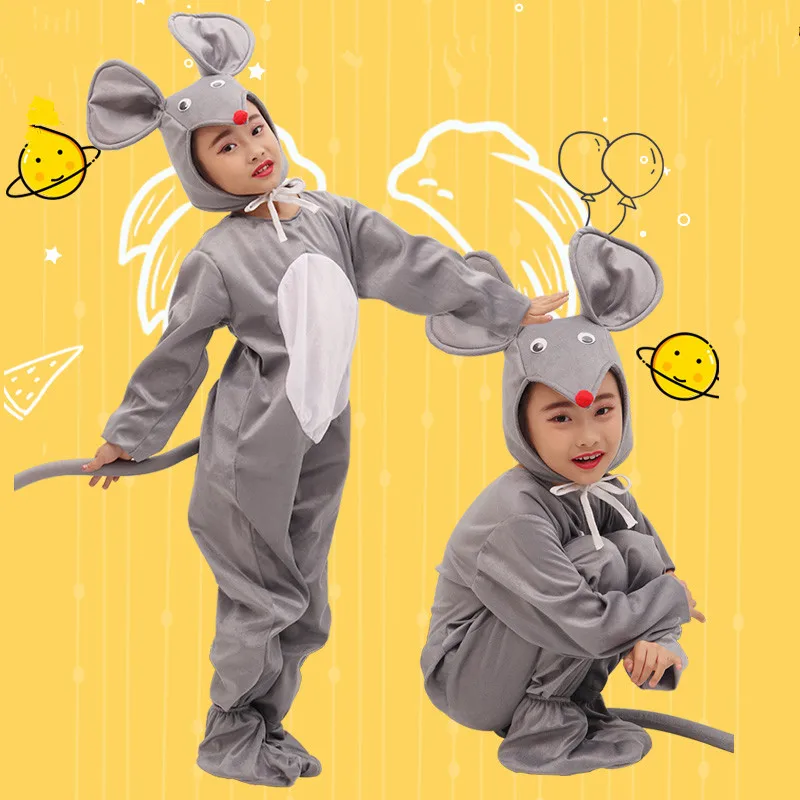 Cute Gray mouse costume kids Funny Animal Cosplay Jumpsuit Halloween Clothes Game Clothing Kindergarten Party