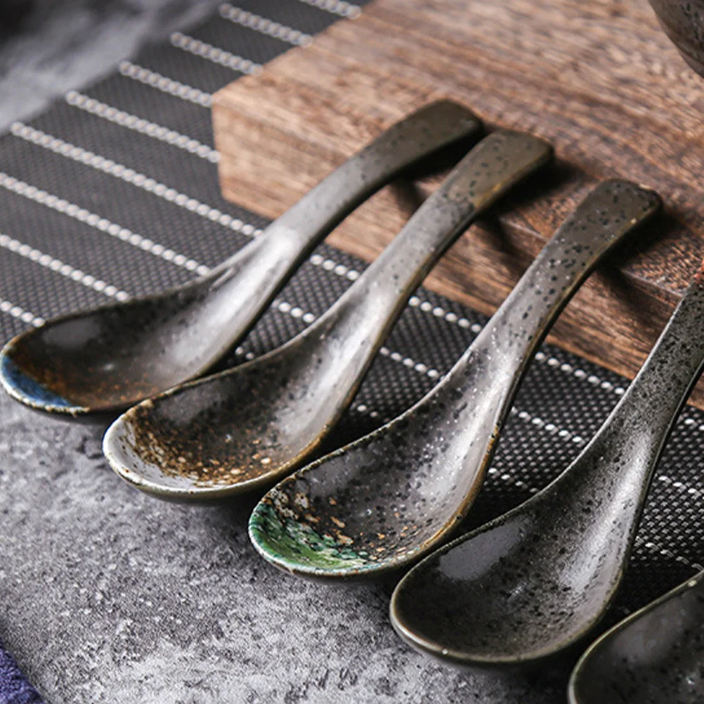 

4Pcs Japanese Style Ceramic Soup Spoon Multi-Function Heat Resistant Household Food Spoon Food Accessories