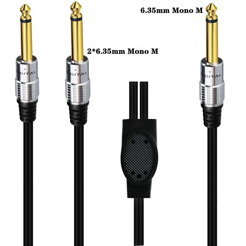 Metal Shell Gold-Plated 1/2 6.35mm Mono To 2 6.35mm Male And Female Audio Speakers Y-Shaped Extension Cable