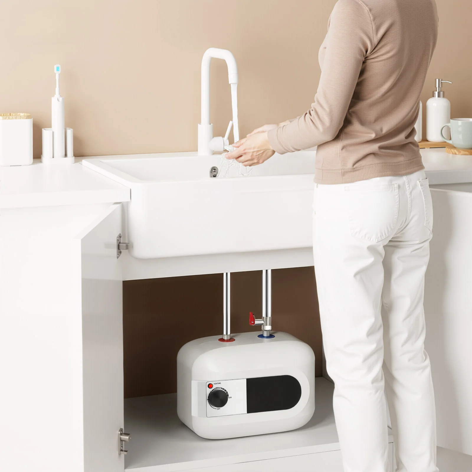 Chauffe-eau électrique 6L 1500W avec soupape de décharge de sécurité sortie d'eau supérieure stockage d'eau chaude chauffe-eau électrique instantané