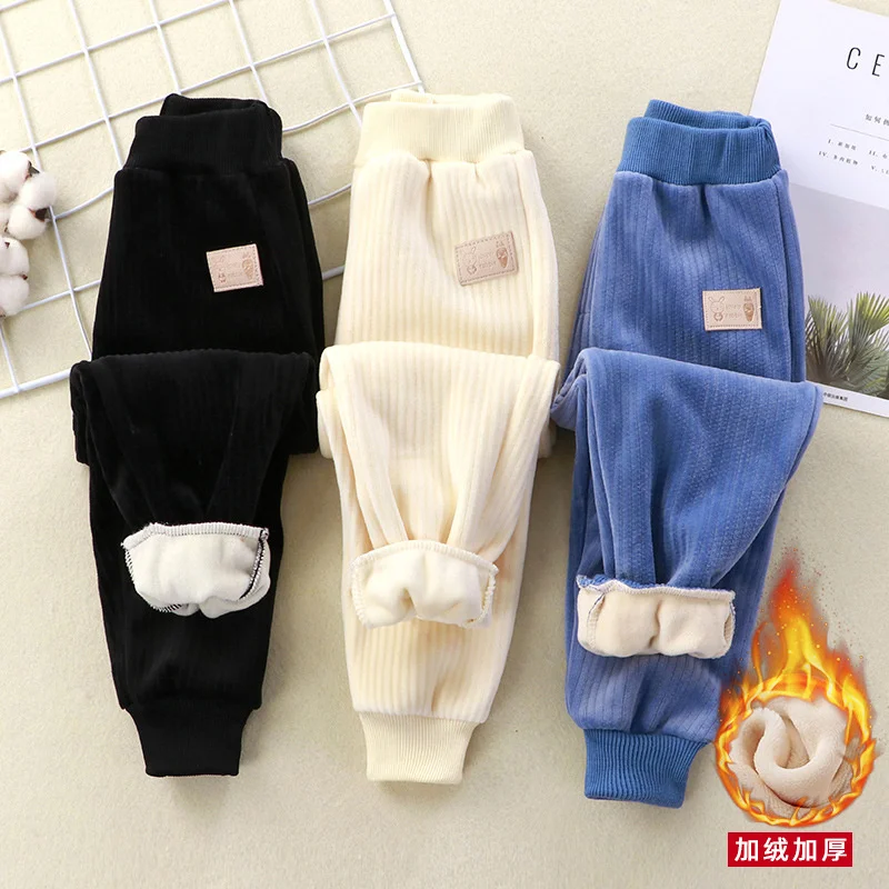 Kids Thick Warm Pants Winter Children Soft Fleece Trousers Casual Sports Long Pants Boys Girls Velvet Cotton Corduroy Trousers