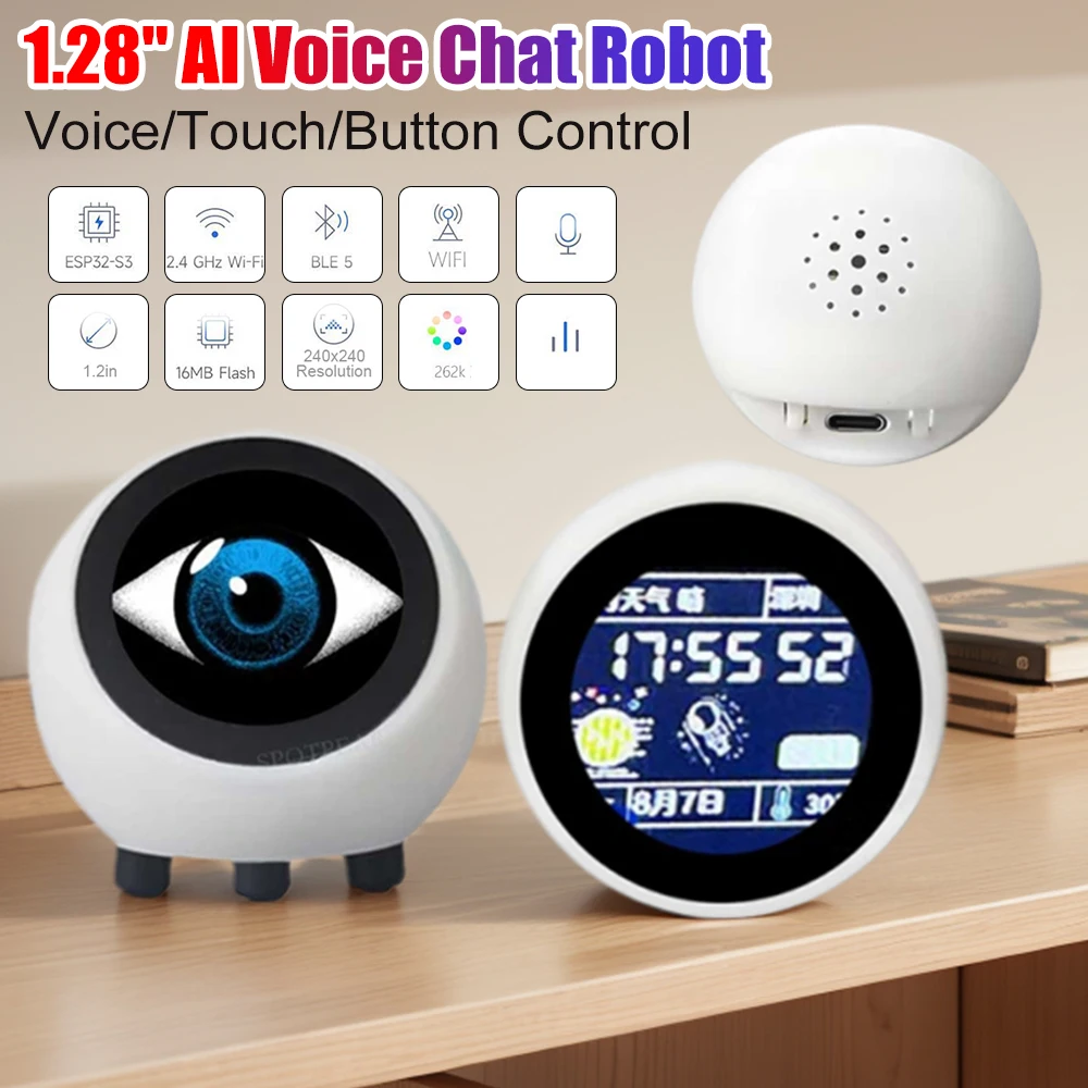 

1.28" LCD Touchscreen Robot DeepSeek XiaoZhi AI Voice Chat Robot WiFi Clock Smart Home Assistant ESP32-S3 Development Demo Board