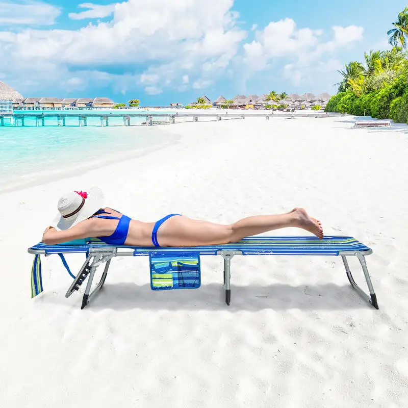 

Folding Beach Lounge Chair with Pillow for Outdoor-Blue & Green