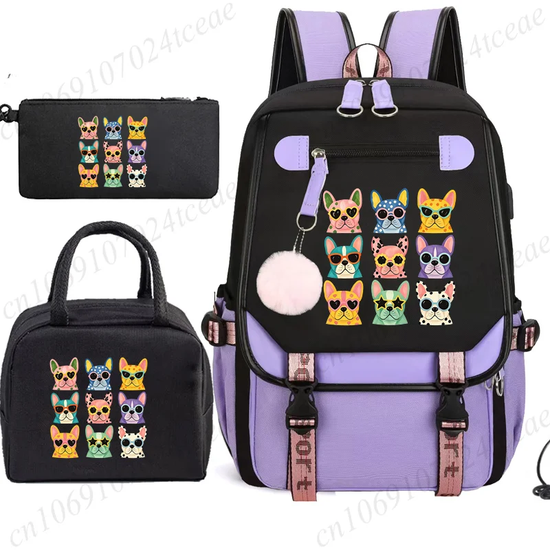 Cute Puppy Dog Anime Schoolbag School Backpack Teens Girl Casual Daypack Student Back To School Bookbag with Lunch Bags 3pcs/set