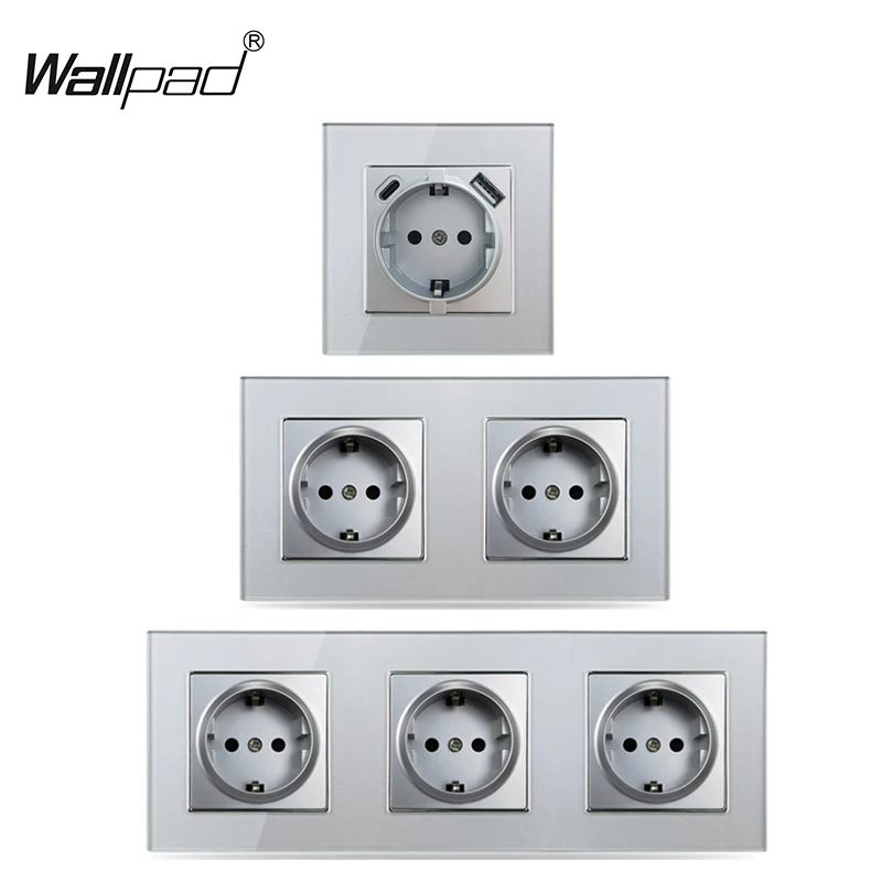 EU Standard Double Sockets Europe Dual Power Outlets 110-250V Glass Panel White Electrical Plug Home Inprovement