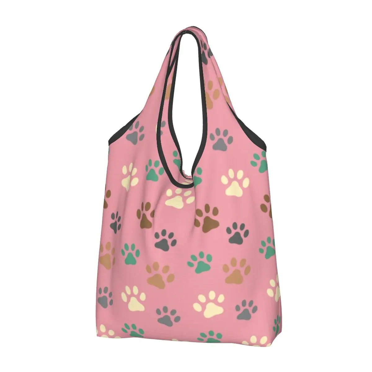 Pet Dog Paw Pattern Groceries Shopping Bag Funny Shopper Tote Shoulder Bag Big Capacity Portable Animal Footprint Handbag