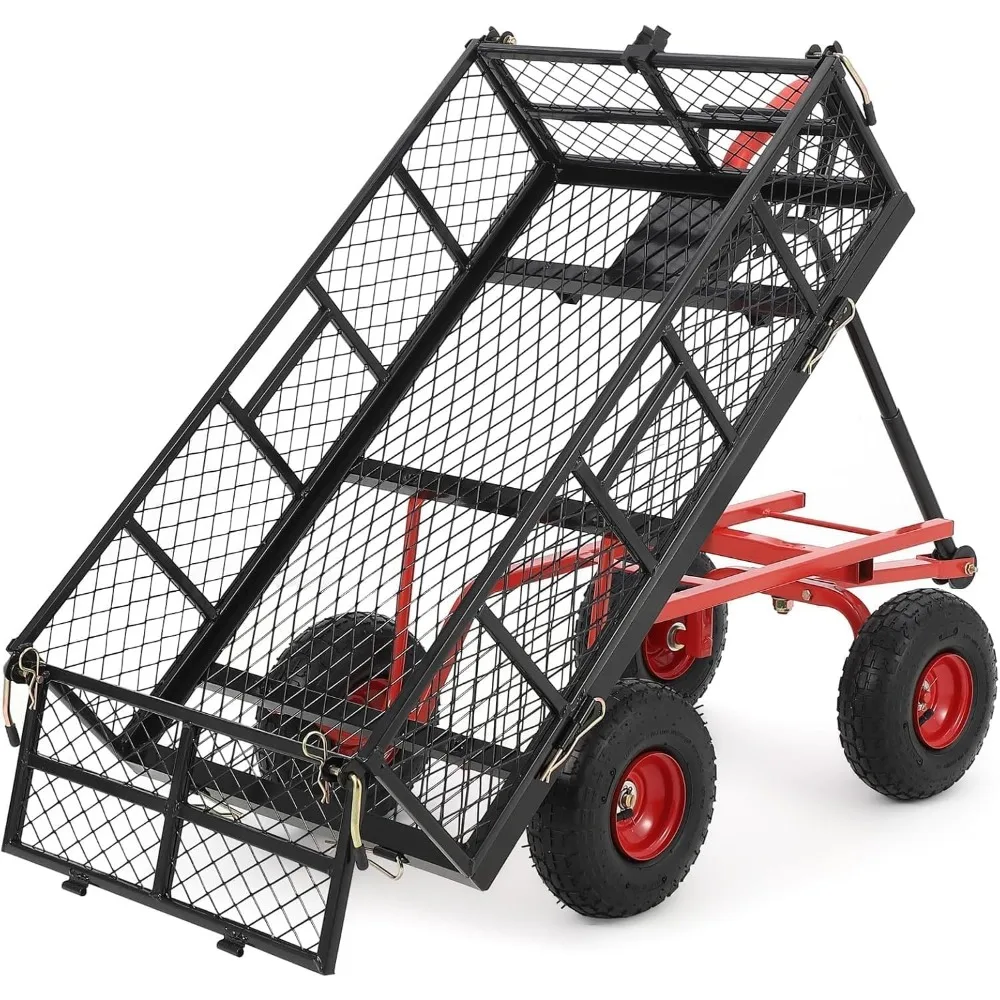 

880 Lbs Capacity Mesh Steel Garden Cart, with 4 Removable Sides, Heavy Duty Utility Garden Cart and Wagon, with 10" All-Terrain