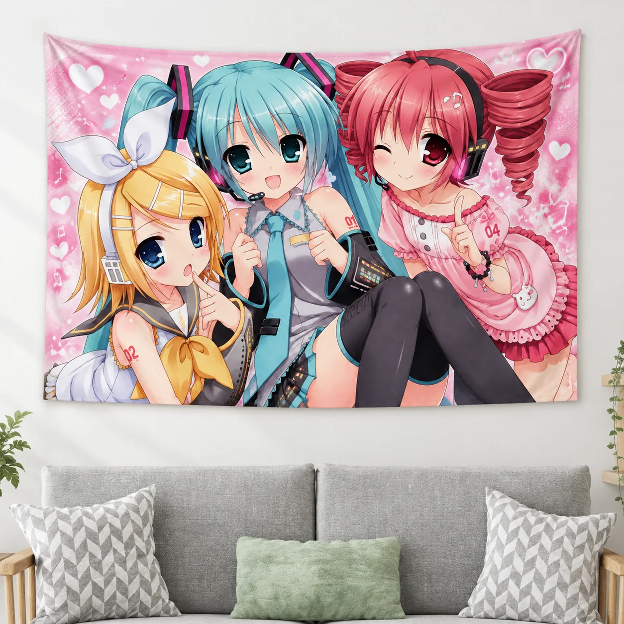Cute Pink Anime Girls Wall Tapestry, Kawaii Anime Character Print Wall Hanging, Aesthetic Wall Decor for Anime Fan Bedroom