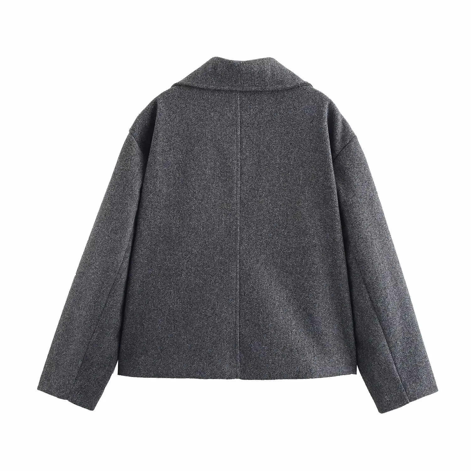 JNLEAOG Autumn New Women's Fashion Design Short Mixed Woolen Suit Collar Double Buttoned Coat Street Style Polyester Fiber