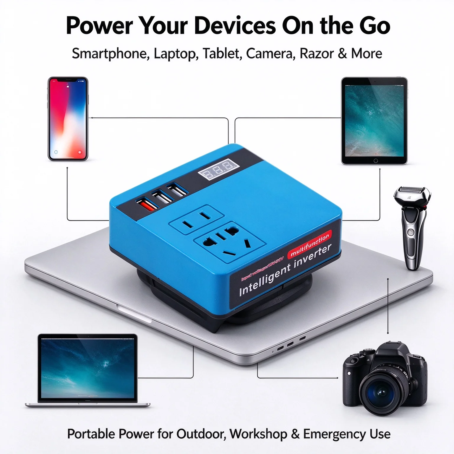 HTMCK Multi Function Lithium Battery Inverter D C 21V To AC 220V Outdoor Work Inverter with Intelligent Fast Charging
