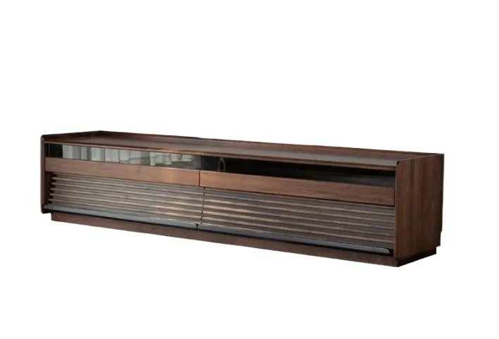 

North America Black Walnut Wooden TV Cabinet with Light Nordic Solid Wood Living Room Floor Audiovisual Cabinet