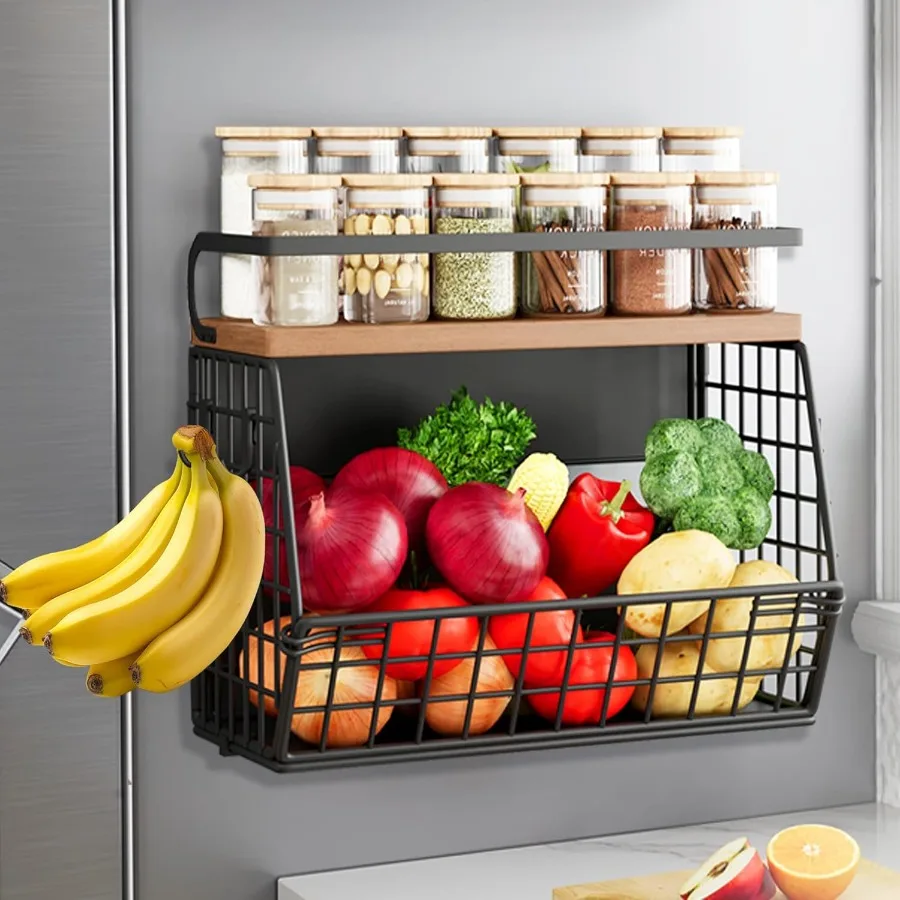 Estante magnético para nevera, cebolla y patata, especias, aperitivos, almacenamiento y verduras, cesta organizadora de alambre para despensa y cocina
