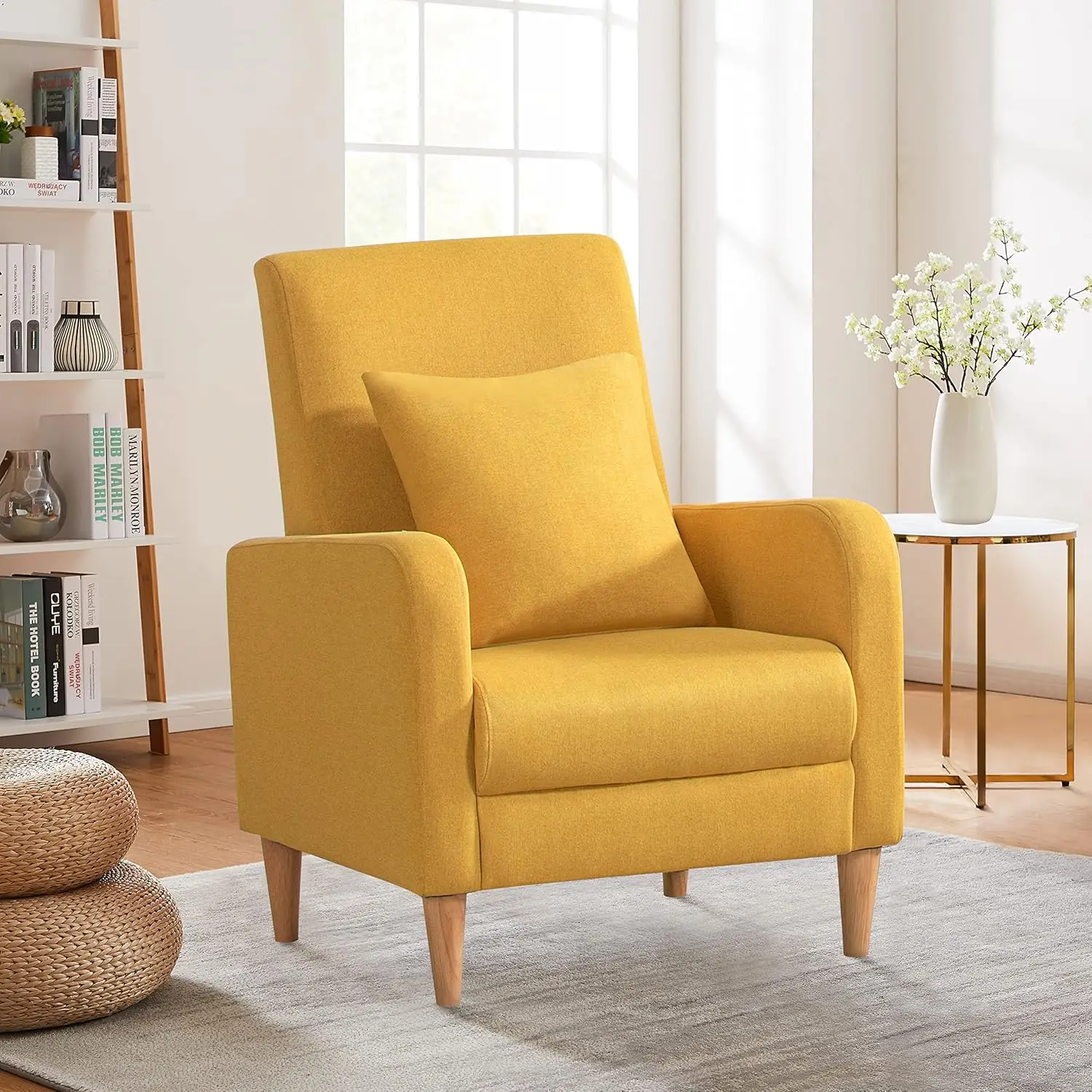 

Modern Upholstered Accent Chair Armchair with Pillow, Fabric Reading Living Room Side Chair,Single Sofa with Lounge Seat