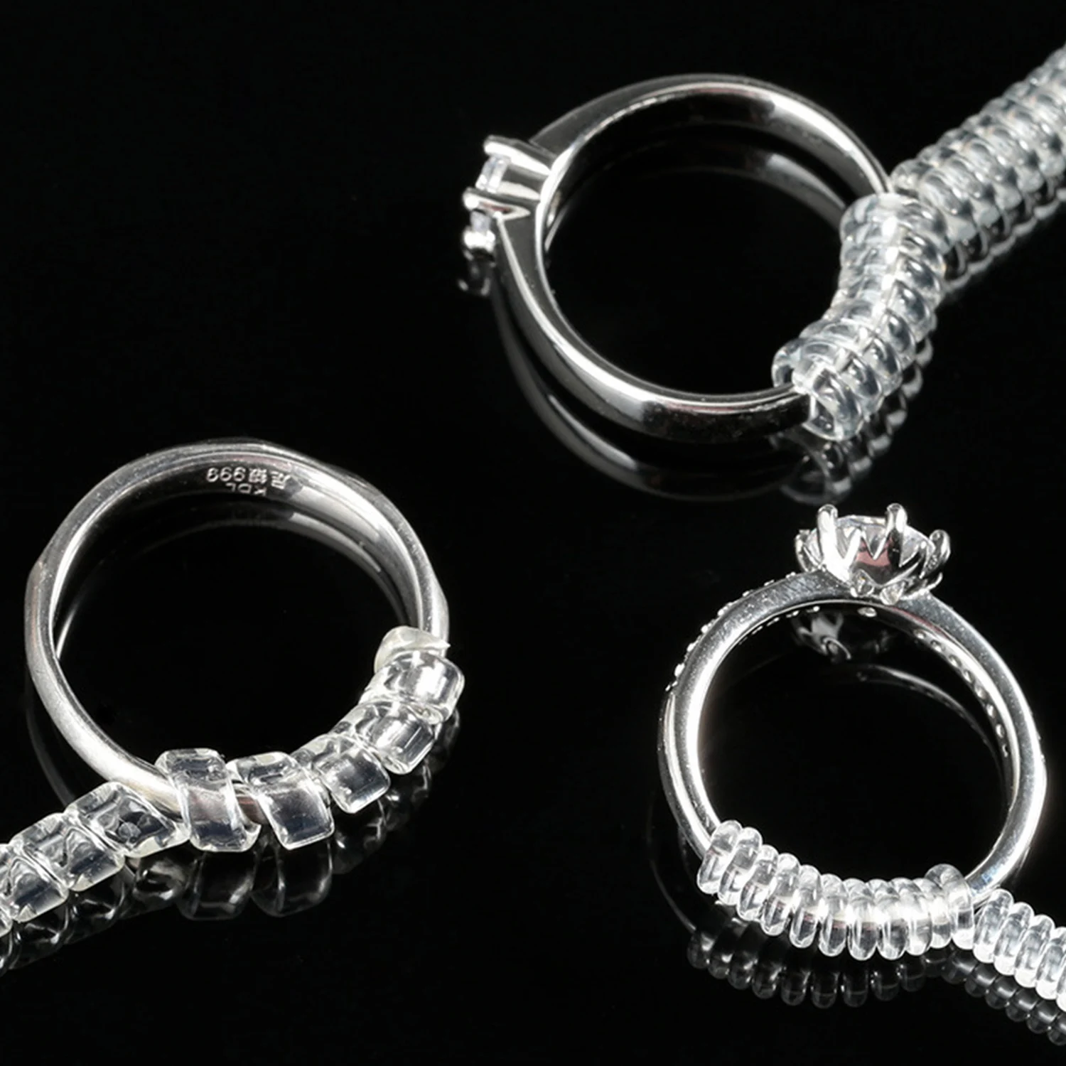 Herramientas reductoras de tamaño de anillo, 1 piezas, anillos a base de resorte en espiral, ajustables, Tensor transparente Invisible, herramientas de redimensionamiento, protector de joyería