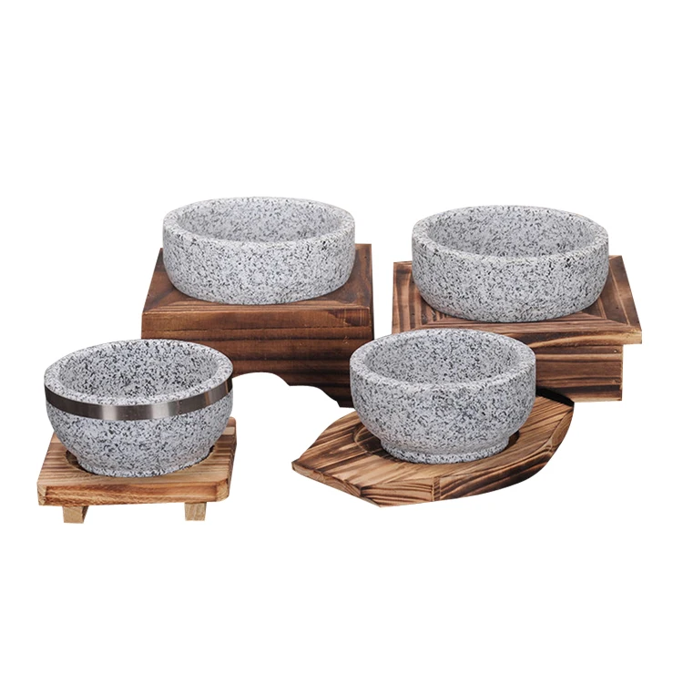 Hot Sale Round Shape Natural Stone Bowl Cooking Ware Korean Style Stone Bowl Kitchen Wares for Home Dining Hall Use