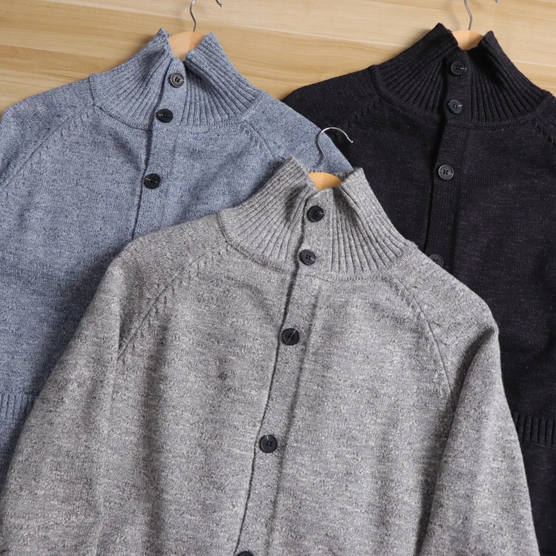 Cárdigan de punto nórdico de alta gama para hombre, abrigo largo con cuello alto, mezcla de algodón y lana, informal, Otoño Invierno, Faion Urban...