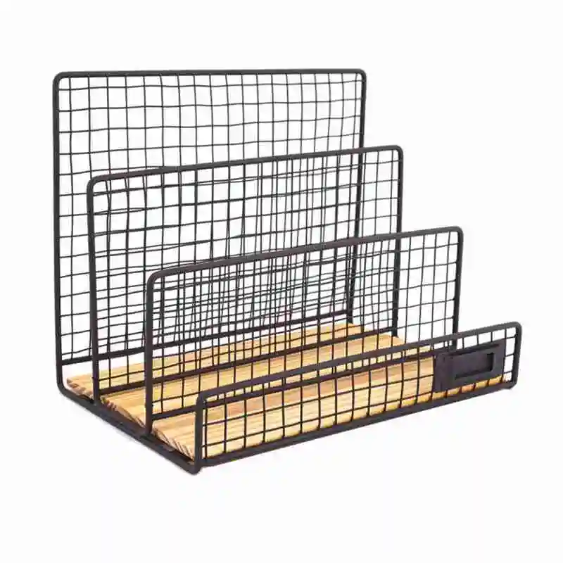 1 PCS Desktop Three-Grid Book End Data File Rack Durable And Convenient Wrought Storage Rack