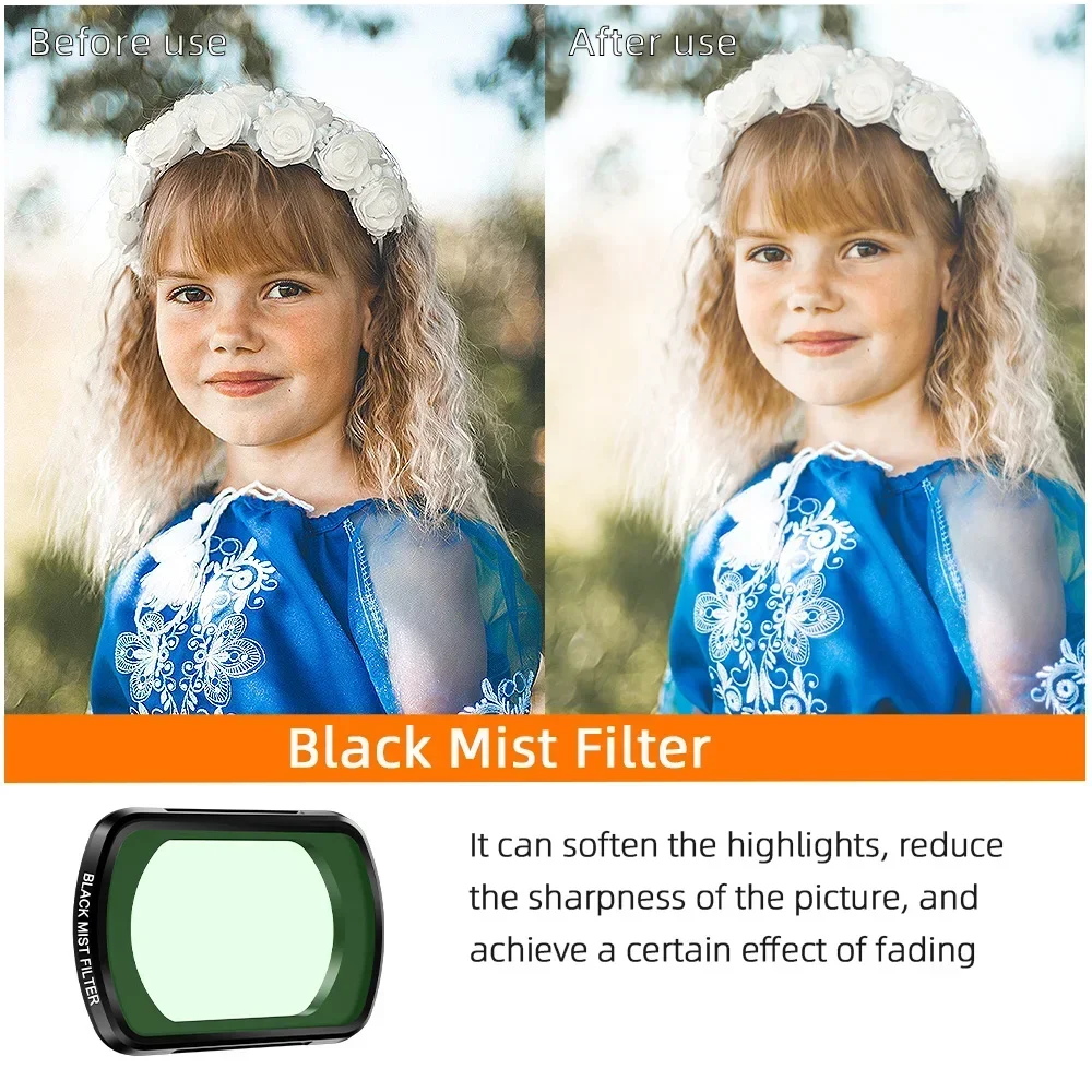 BRDRC Black Mist Lens Filters Set for DJI Osmo Pocket 3 Magnetic Design Star 8X/LPR Professional Photography Filter Accessory