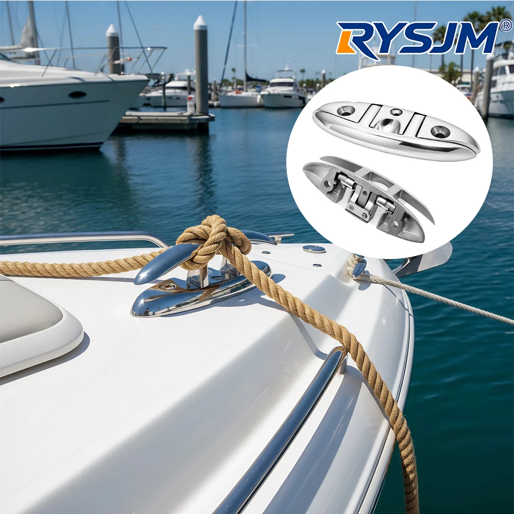 

2X Stainless Steel Flush Cleats Marine Mooring Folding Cleat Deck Foldable Dock Cleat Removable 5/6-inch for Boat Accessories
