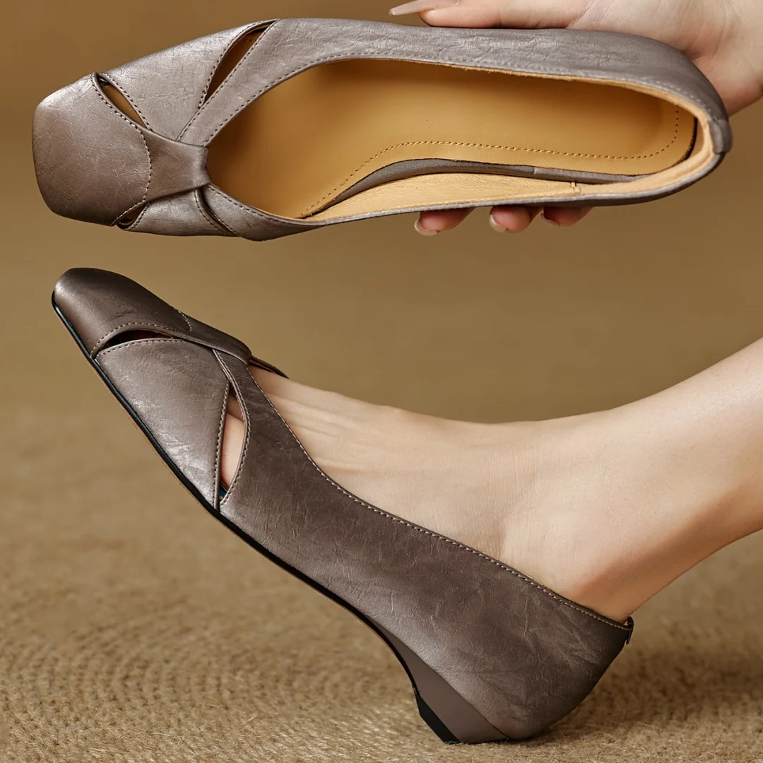 

Женские слипоны на плоской подошве из натуральной кожи с узким ремешком и перекрестным ремешком, элегантные женские туфли на тонком каблуке 2 см.