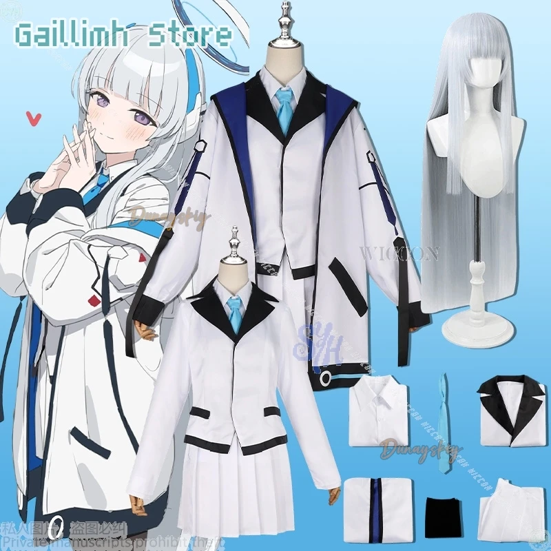

Ushio Noa 코스프레 의상 Game Blue Archive Аниме Костюм Kawaii Японская Школьная Форма Пальто Белое Платье JK Парики Хэллоуин Вечеринка Cos