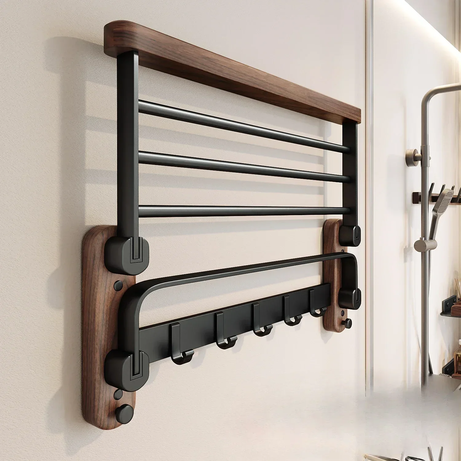 Walnut towel rack Bathroom rack No punching