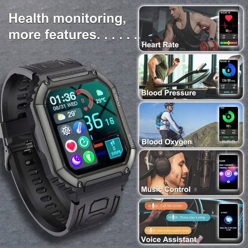 For Xiaomi Android Smart Watch Men Tactical Military Bluetooth Call Blood Pressure Waterproof 2022 Full Touch Smartwatch Outdoor