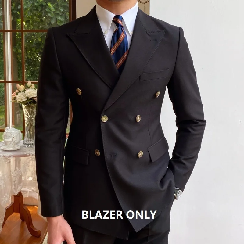 Navy Blue/White Wedding Business Blazer for Men Casual Plaid Peak Lapel Suit Jacket Formal Male Fashion Coat for Party Prom