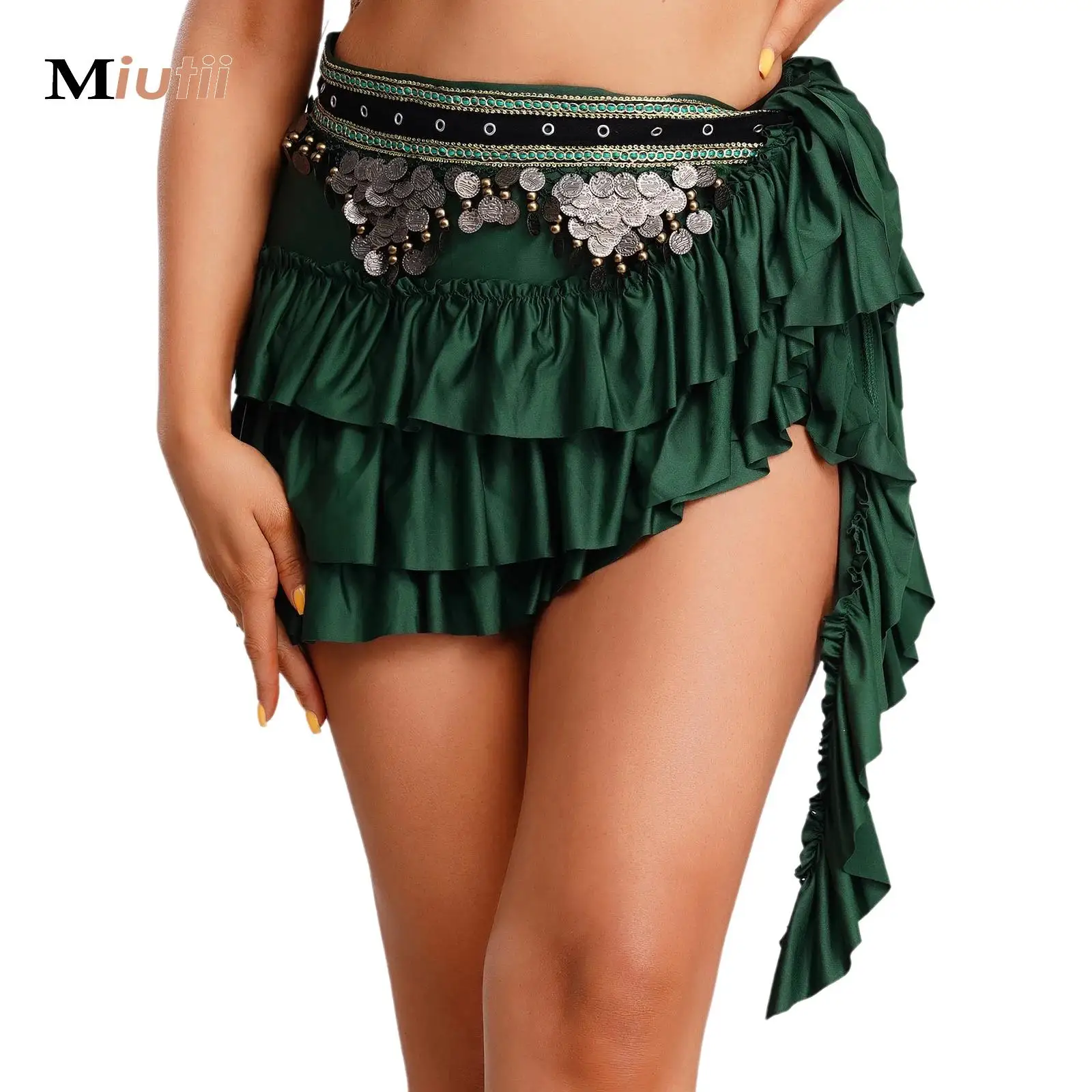 

Womens Belly Dance Hip Scarf With Copper Coin Tribal Vintage Satin Wrap Belt Extra Long Luxury Arabic Costume Photography