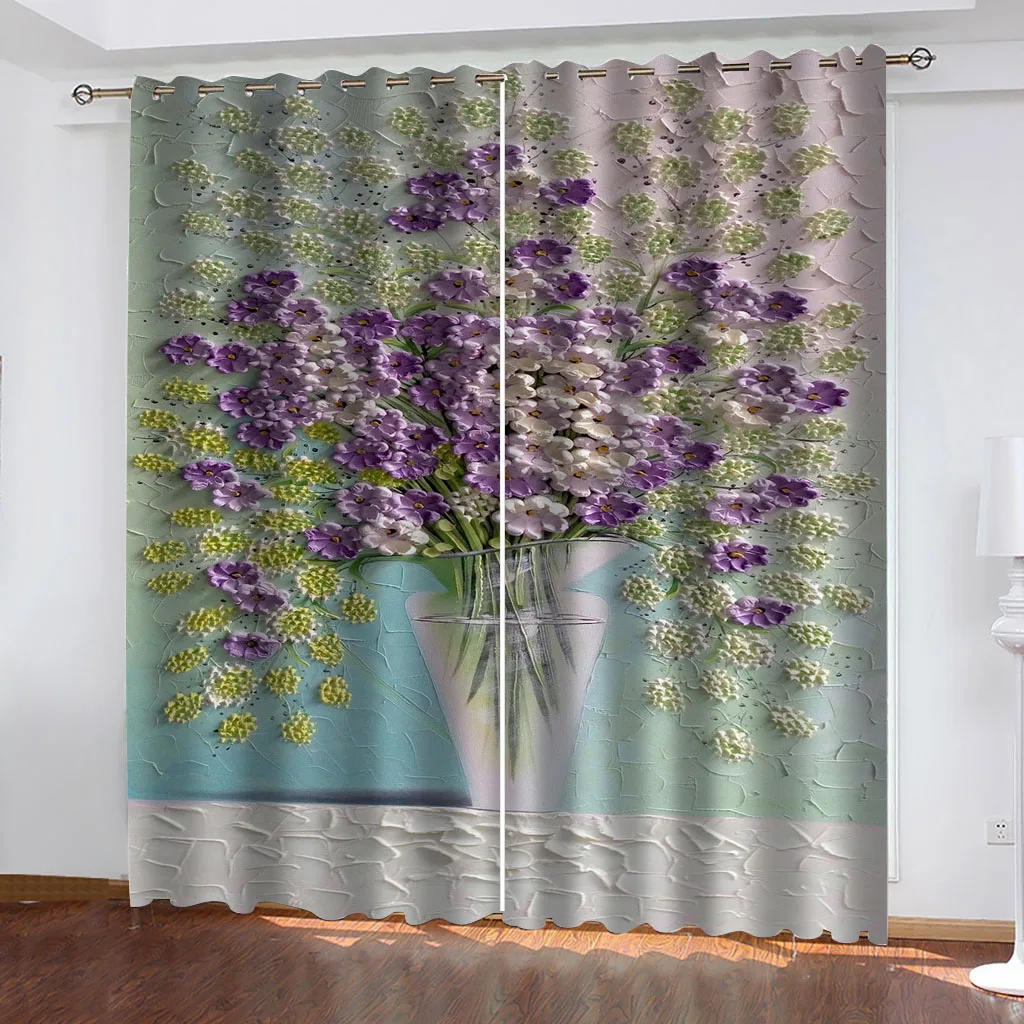 Free Delivery Shipping 3D Purple Flower Bedroom Curtains Window Kids Room, Living Room Curtains, Blackout Children\'S Curtains