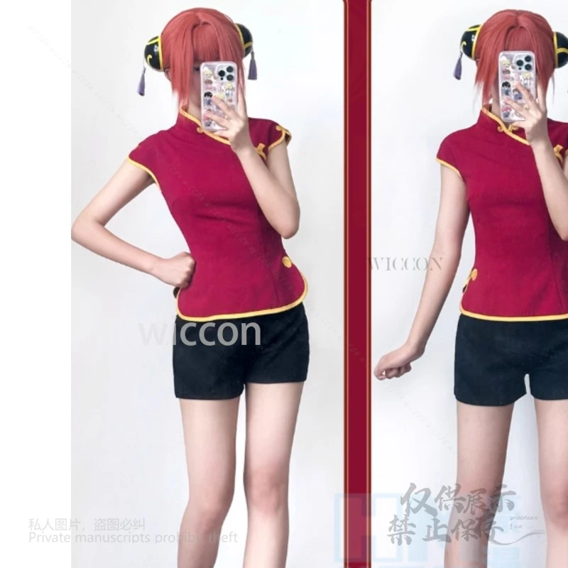 ملابس أنيمي جين كاجوريا التأثيرية تيماما زي أحمر علوي سروال باروكات لعب الأدوار ملابس الكونغفو ملابس تنكرية لحفلات الهالوين للبالغين XS-XL