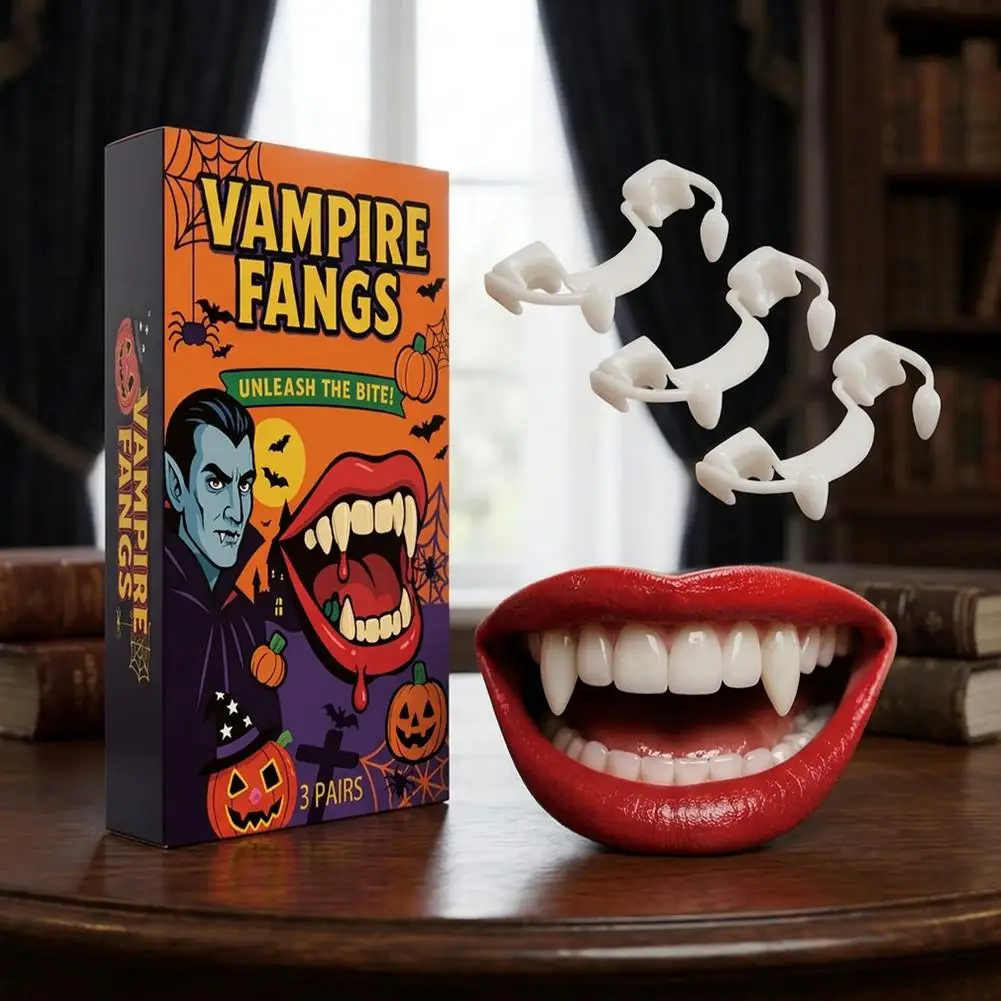 Vampire Teeth Fangs Halloween Style Simulation 3D Multi Field Application Easy To Store Dentures