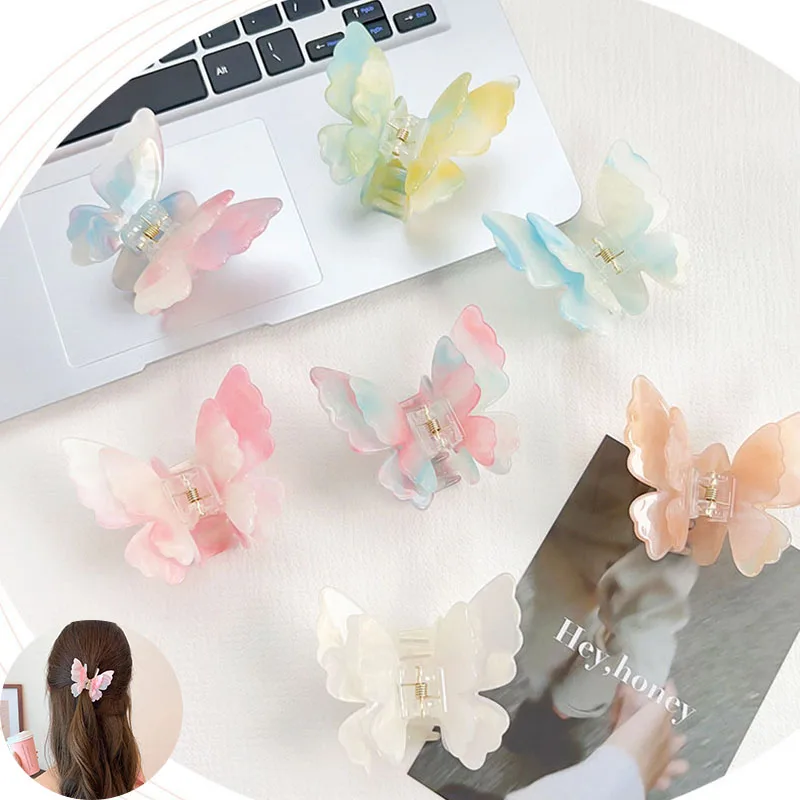 Fashion Dazzle Acetate Double Butterfly Hair Clip Ladies Elegant Ponytail Clip New Sweet Shark Clip Headdress Hair Accessories