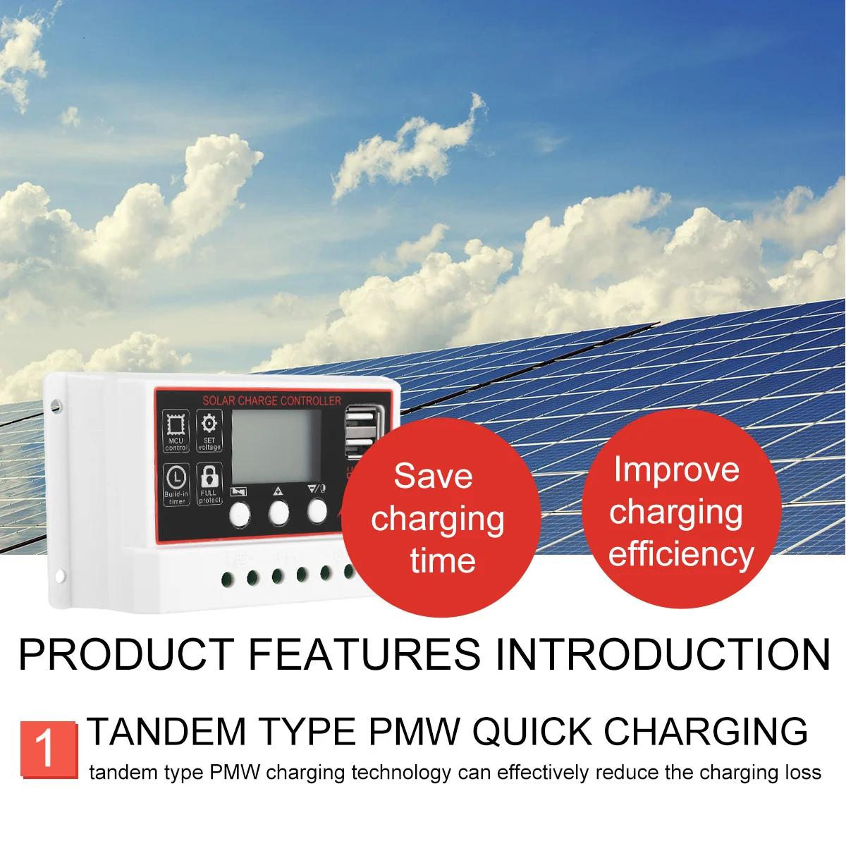 

30A Solar Charge Controller 12V with Digital Screen Timer Control for Solar Supports Multiple Types USB
