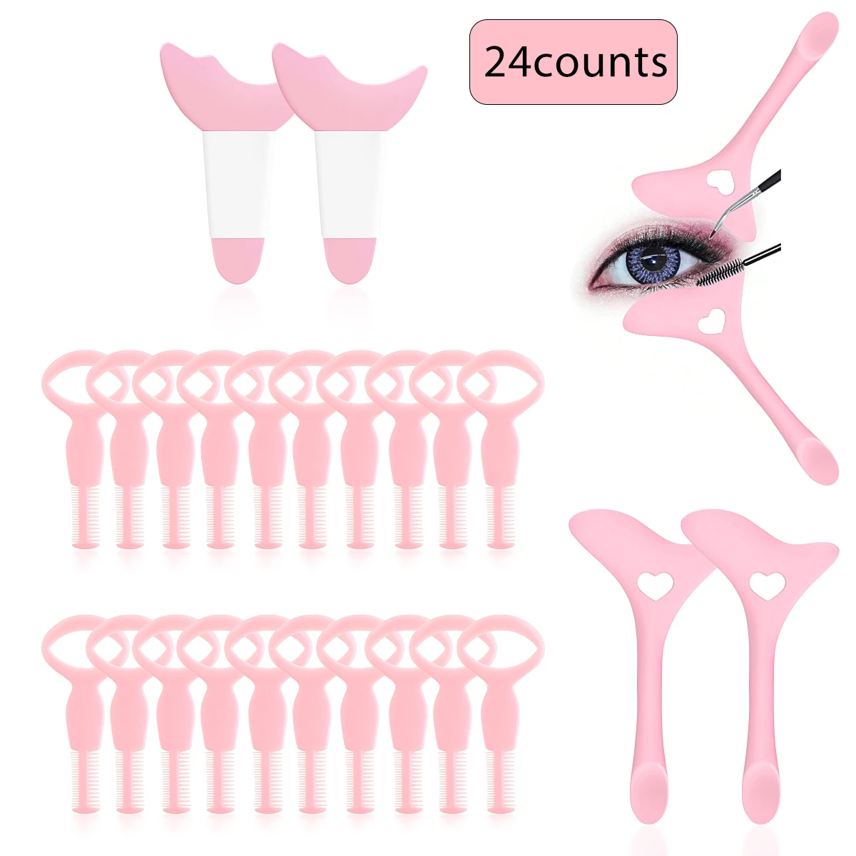 20 eyeliner-penvormen, siliconen vleugeltip, oogschaduw en wimper multifunctioneel oogzwart schild, make-uphulpmiddelen voor beginners (roze)