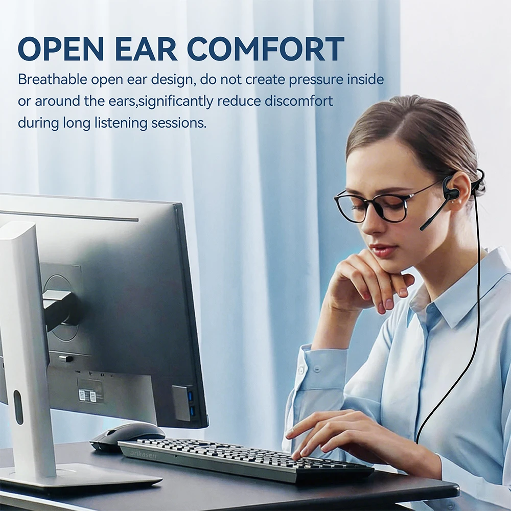 USB-Headset mit Mikrofon für PC und Laptop, Open-Ear-Kopfhörer für hohen Tragekomfort, Computer-Headset mit geräuschunterdrückendem Boom-Mikrofon – Detail 3
