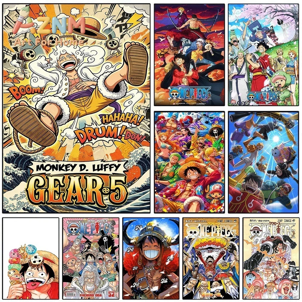 One Piece Luffy Gear 5 Nika Comic Cover Anime Frameless Canvas Wall Art Poster Home Bedroom Living Room Decor Art Print Wall P