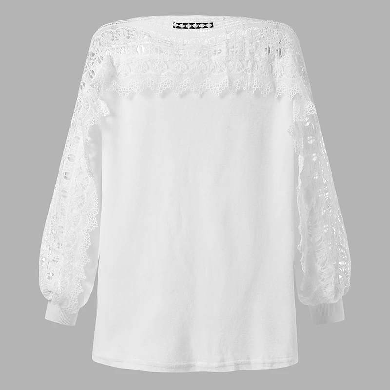 2023 Celmia kobiety wiosna pluszowe swetry swetry elegancka, długa koszulka z lampionowymi rękawami tunika koronka Hollow futro najlepszy Streetwear — zdjęcie 2