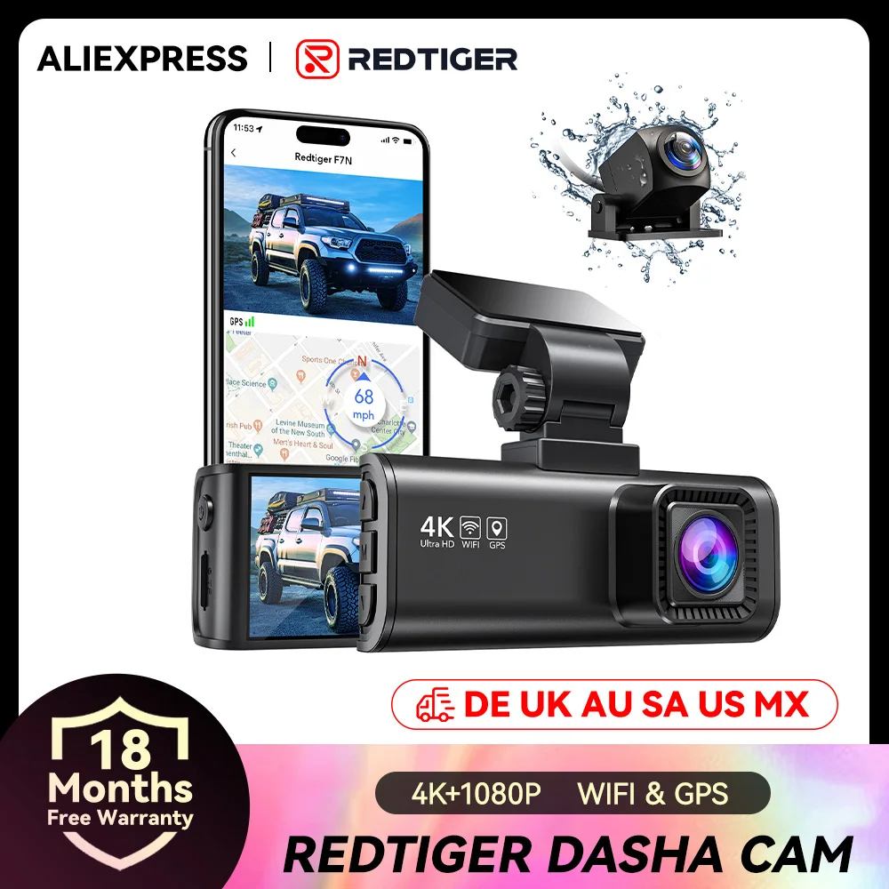 REDTIGER Dash Camera Front and Rear 4k Dash Cam  Drive Recorder for WiFi GPS Car Dvr for 24H Parking Mode Black Box for Car