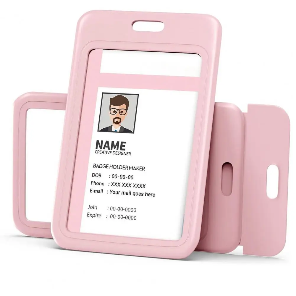 Impact Resistant Card Holder Abs Material Card Holder Transparent Window Id Card Holder with Slide Cover Hanging Hole for Office