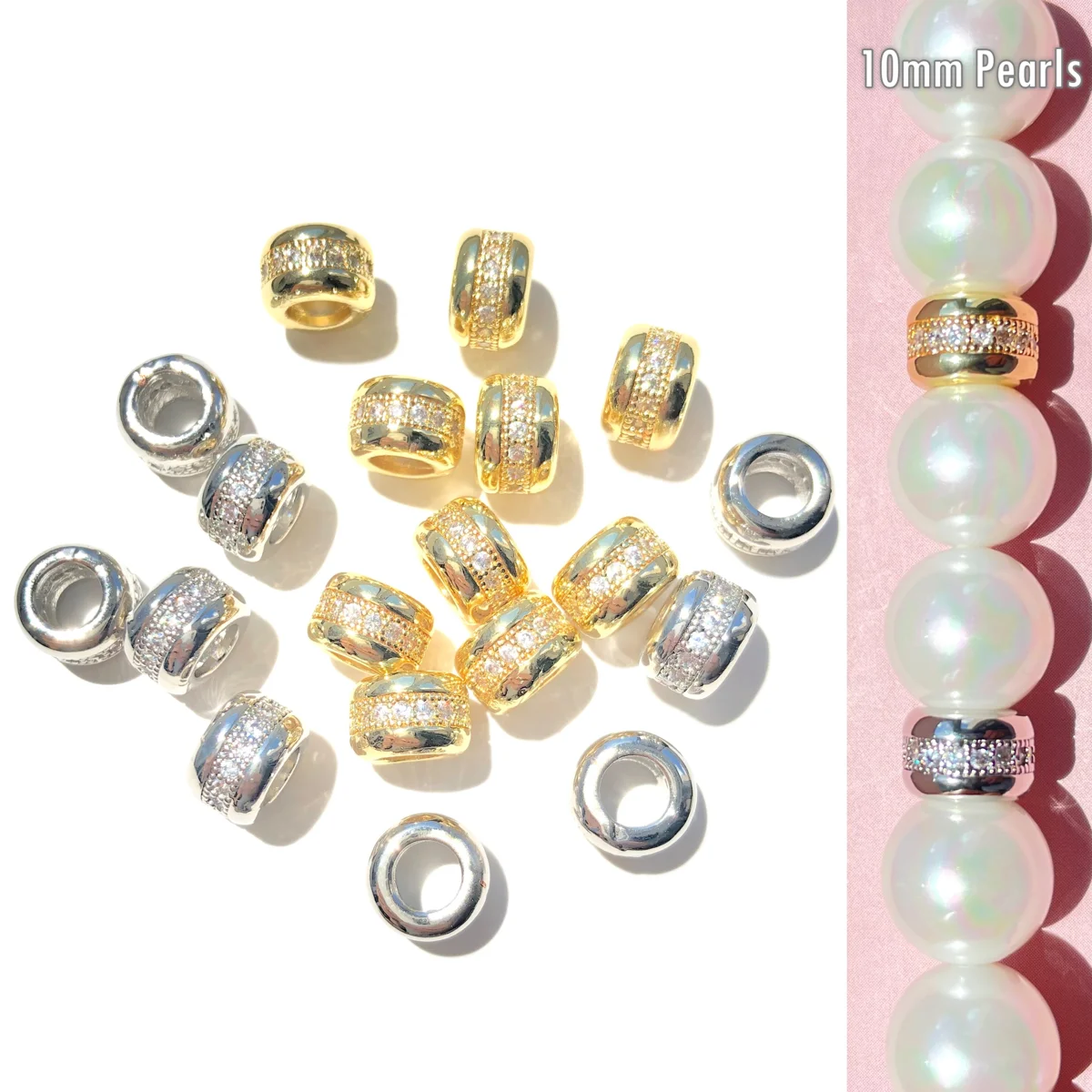 20pcs Gold-plated Micro Pave Rondelle Wheel Spacer Beads for Women Bracelet Necklaces Earring Necklace DIY Waist Jewelry Finding
