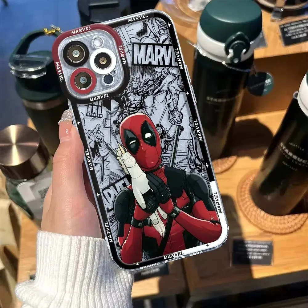 Интересный прозрачный силиконовый чехол Marvel Deadpool для Samsung Galaxy S24 S23 S22 Ultra S21 S20 FE Note 20 10 Plus A15 A25 A35 A55