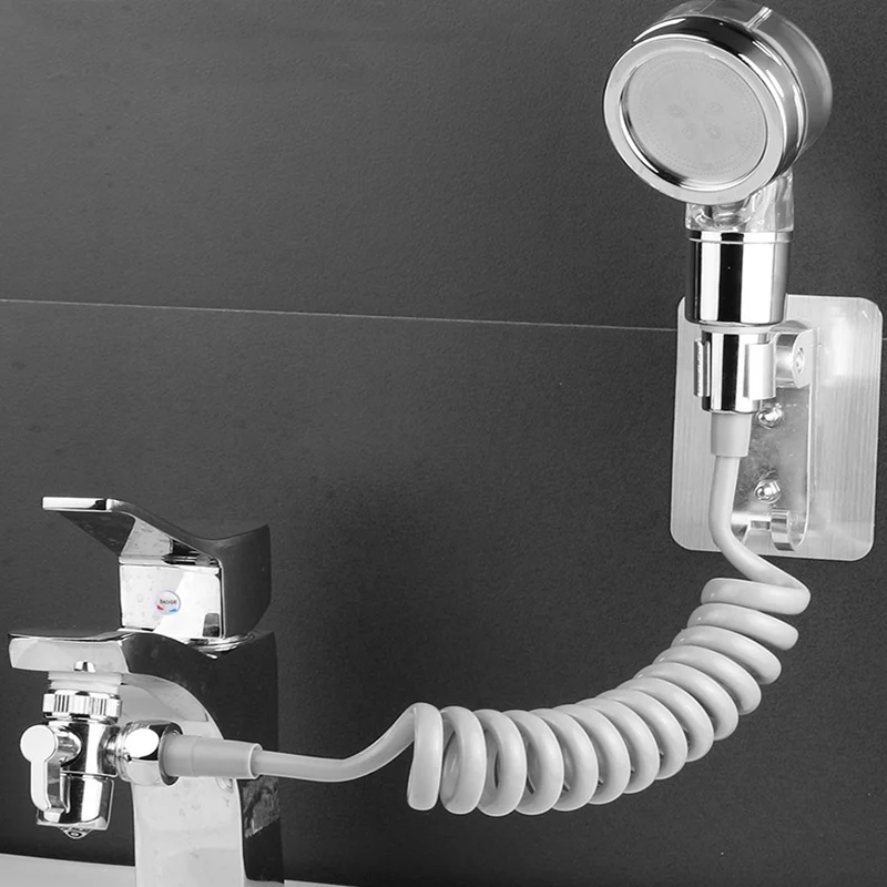 Wash Basin Tap Conversion Shower Head Set, Bathroom Faucet Diverter Valve Hand Sprayer Flexible Expandable Hose For Hair Rinse