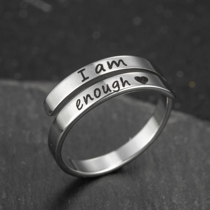 Personality I AM ENOUGH Rings Gold Silver Color Laser Engrave FAITH BLESSED HOPE LOVE Stainless Steel Jewelry For Women