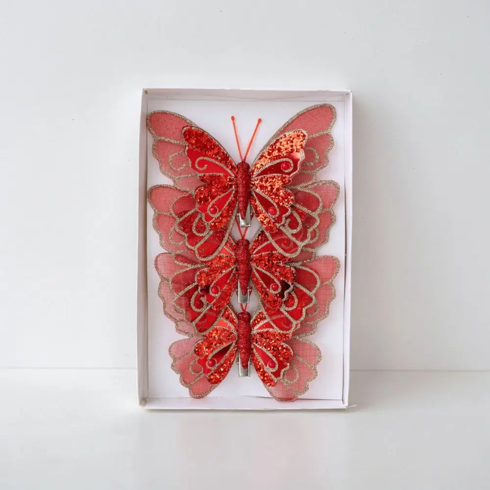 Elegant Glitter Butterfly Christmas Tree Hanging Pendant Shiny Artificial Insect Ornament For Seasonal Festive Party Decor